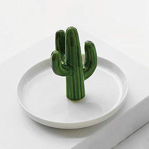 Cactus Ring Holder Nordic Ceramic Stand Plant Home Baratija Collar Bandejas Almacenamiento Joyería Exhibidor Organizador Pulsera Decoración Plato(Verde)