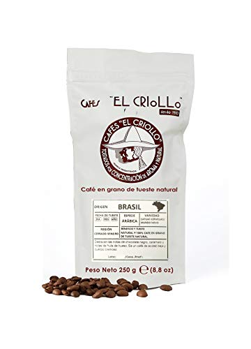 Café de Brasil en Grano - El Criollo. 100% Arábica. Tueste Natural. Pack 4x250gr (1kg)