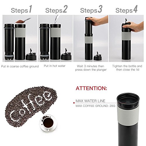 Cafetera de prensa francesa de viaje, taza de café portátil para té y café, café caliente y frío, vaso de viaje, ideal para ir al trabajo, acampar, al aire libre y oficina, 350 ml Café-p-01