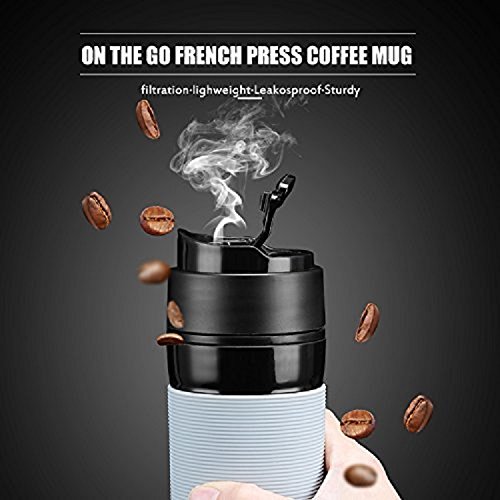 Cafetera de prensa francesa de viaje, taza de café portátil para té y café, café caliente y frío, vaso de viaje, ideal para ir al trabajo, acampar, al aire libre y oficina, 350 ml Café-p-01