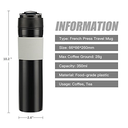 Cafetera de prensa francesa de viaje, taza de café portátil para té y café, café caliente y frío, vaso de viaje, ideal para ir al trabajo, acampar, al aire libre y oficina, 350 ml Café-p-01