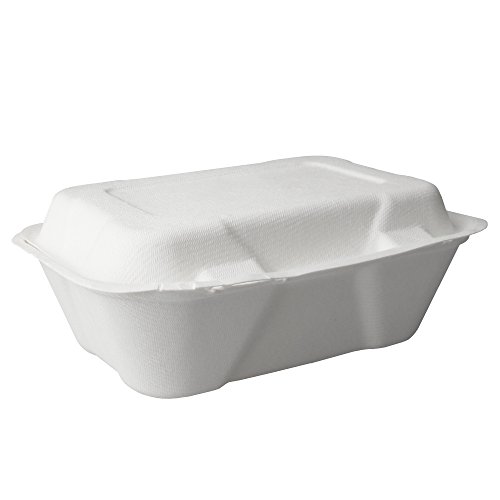 Caja biodegradable para llevar con almeja de caña de azúcar, 17,78 x 12,7 cm, 50 unidades, embalaje ecológico, plástico, Set of 50