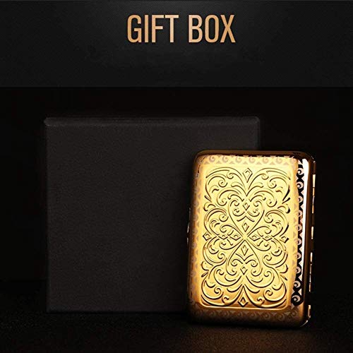 Caja de cigarrillos automática, personalizada, de cobre puro, ultrafina, portátil, para hombres y mujeres, puede contener 16 cigarrillos eternos (color: dorado, tamaño: 9,4 x 6,95 x 1,95 cm)