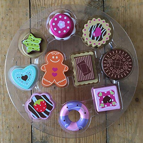 Caja de galletas de madera - Juego de caja de galletas (12 piezas) - Juguete de madera Playfood para niños - Comida falsa para niños - Presentado en una caja con tapa - Comida de madera para juguetes