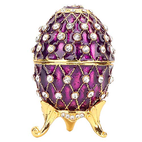 Caja de joyería de huevo de Pascua esmaltada Faberge,caja de baratija de organizador de huevo esmaltado estilo ruso vintage Regalo único para amigos,decoración del hogar,coleccionable (púrpura)