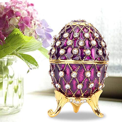 Caja de joyería de huevo de Pascua esmaltada Faberge,caja de baratija de organizador de huevo esmaltado estilo ruso vintage Regalo único para amigos,decoración del hogar,coleccionable (púrpura)