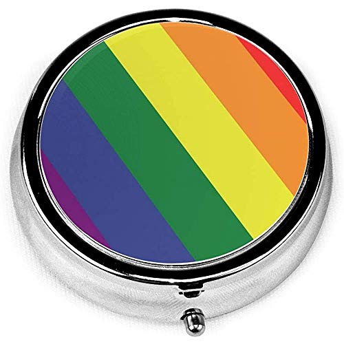 Caja de la píldora, caja de plata redonda del organizador del tenedor de la tableta del bolsillo de la caja de la píldora de la bandera del orgullo gay para la cartera