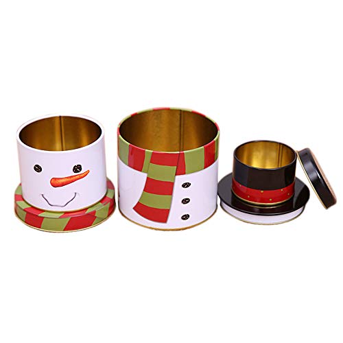 Caja de Lata Navidad,3 en 1 Xmas Muñeco de Nieve vacío Cash Cake Biscuit Jewelry Gift Canister Cookie Tins para Party Home Decor
