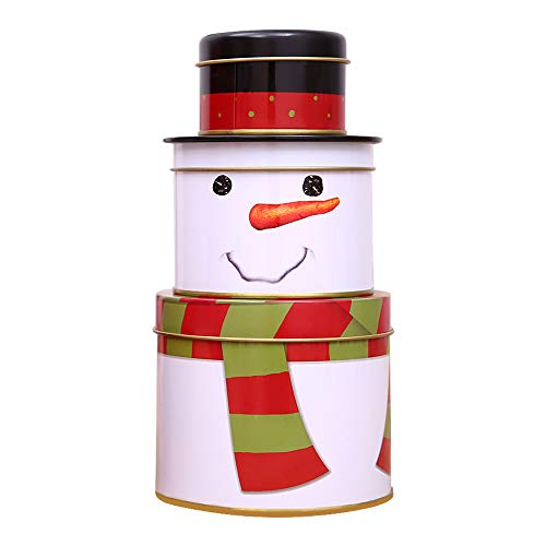 Caja de Lata Navidad,3 en 1 Xmas Muñeco de Nieve vacío Cash Cake Biscuit Jewelry Gift Canister Cookie Tins para Party Home Decor