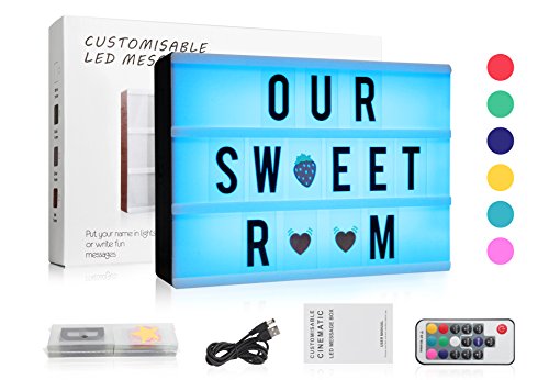 Caja de Luz de Cine LED, A4 Cinematic LED Box Cambio de Colore, Caja de Luz Cinematográfica con 120 Letras | Emojis | Símbolos para Habitación, Fiesta, Oficina, Cumpleaños (7 Colores)