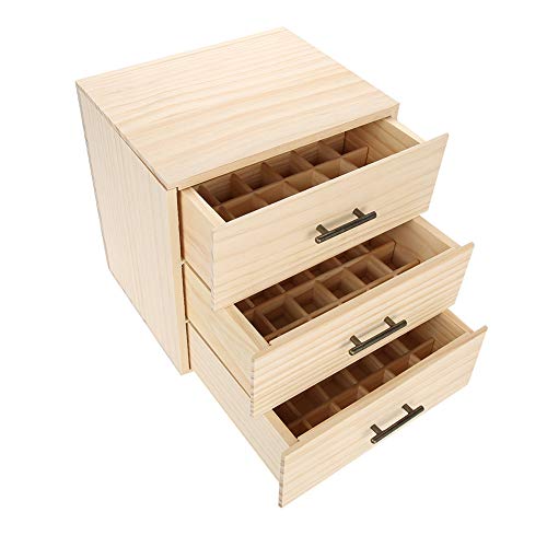 Caja de madera para botellas de aceite, 90 ranuras, 3 niveles de fragancia, contenedor de botellas de aceite esencial, caja de almacenamiento de madera, organizador de caja de exhibición, gran regalo