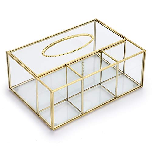 Caja de pañuelos rectangular de cristal transparente Sumnacon, con caja de control remoto