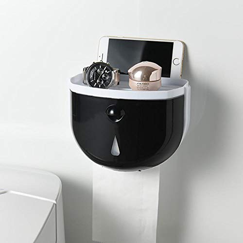 Caja De Papel Higiénico Soporte De Papel Higiénico Portátil Dispensador De Papel Higiénico Montado En La Pared Para Baño Caja De Pañuelos Multifunción Accesorios De Baño-Negro