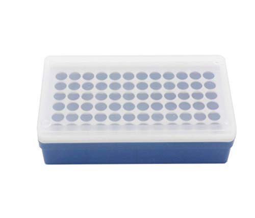 Caja de plástico rectangular para tubos centrífugos de laboratorio, 72 posiciones, 1,5 ml/0,5 ml.