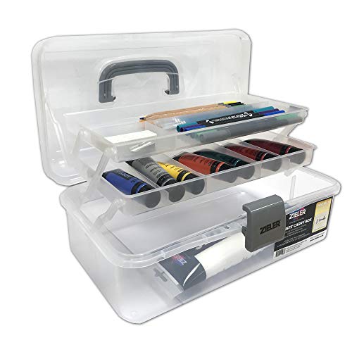 Caja de transporte para artistas (blanco translúcido), ideal para almacenar pinturas, lápices, pinturas, pasteles y accesorios de costura y manualidades