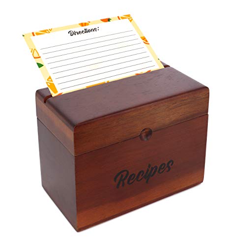 Caja Madera de Acacia para Recetas AKND Gourmet con Divisores, Tarjetas de Recetas en Blanco y una Guía de Conversión de Medidas para esas Recetas y Momentos Especiales