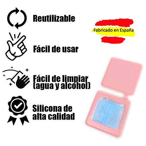 Caja para Mascarillas,Caja Portátil de Máscara de Contenedor a Prueba de Polvo,Máscaras de protección Funda Organizador de almacenamiento - 2 Estuches de Silicona - Mask Box (Color Rosa y Azul)