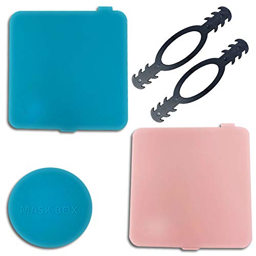 Caja para Mascarillas,Caja Portátil de Máscara de Contenedor a Prueba de Polvo,Máscaras de protección Funda Organizador de almacenamiento - 2 Estuches de Silicona - Mask Box (Color Rosa y Azul)