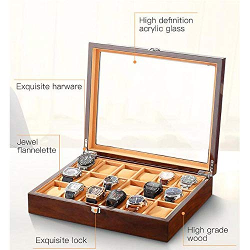 Caja Relojes HAOAYOU Caja de Reloj de 18 Ranuras Caja de Almacenamiento de Reloj de Pulsera de Madera Reloj/Vitrina de Reloj Reloj Conveniente Organizador de Joyas marrón