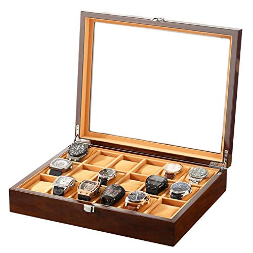 Caja Relojes HAOAYOU Caja de Reloj de 18 Ranuras Caja de Almacenamiento de Reloj de Pulsera de Madera Reloj/Vitrina de Reloj Reloj Conveniente Organizador de Joyas marrón