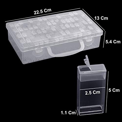 Cajas Organizadoras de Plastico 64 Contenedores Nail Art Diamante- Caja de Almacenaje Nail Art decoracion- Caja Accesorios, Abalorios, Joyas, Pendientes, Pastillas – Plástico Transparente 5D Pintura