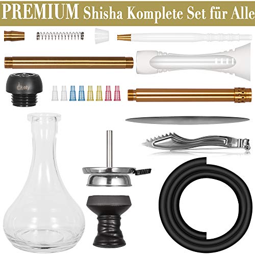 Cakety inoxidable cachimba shisha set completo, tubo de inmersión inoxidable y difusor, cabezal de chimenea, colector de melaza, boquilla inoxidable portátil - Blanco