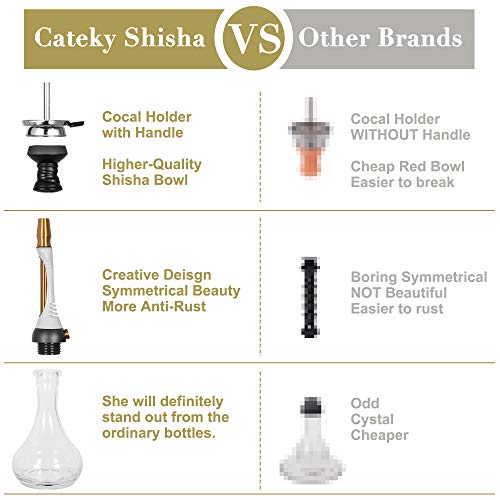 Cakety inoxidable cachimba shisha set completo, tubo de inmersión inoxidable y difusor, cabezal de chimenea, colector de melaza, boquilla inoxidable portátil - Blanco