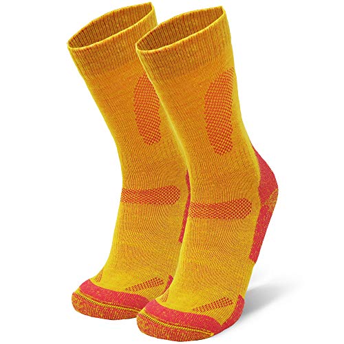 Calcetines de Senderismo y Trekking de Lana Merina para Hombre, Mujer y Niños, Pack de 1 (Amarillo, EU 39-42)