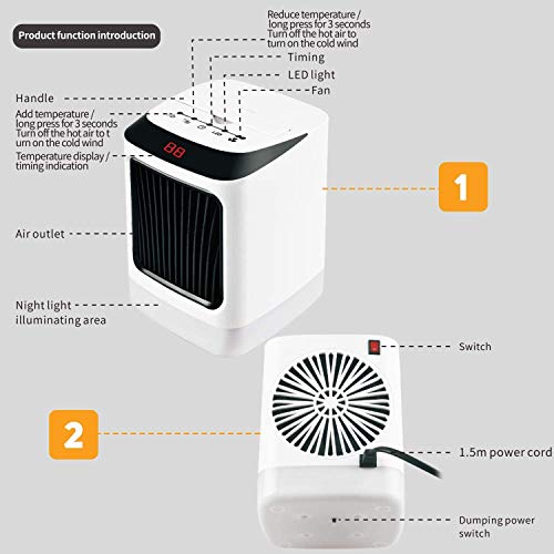 Calefactor Cerámico,Fan Heater,Portátil Estufa Eléctrico Calefactor Cerámicos Calefacción de Termoventilador con Digital Termostato Ajustable para Oficina/Casa/Garaje