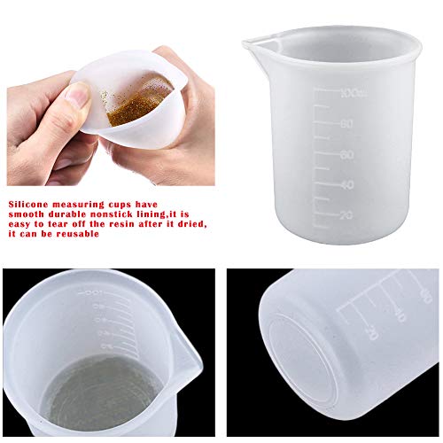 CALISTOUK 109PCS Juego de Herramientas de Resina epoxi Tazas para Mezclar, Tazas de Silicona de 100 ml, cucharas, pipetas para Mezclar, Varillas para Mezclar de Madera, Pinzas y moldes de fundición