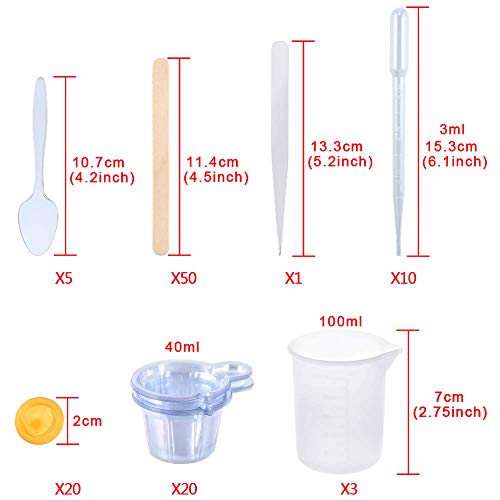 CALISTOUK 109PCS Juego de Herramientas de Resina epoxi Tazas para Mezclar, Tazas de Silicona de 100 ml, cucharas, pipetas para Mezclar, Varillas para Mezclar de Madera, Pinzas y moldes de fundición