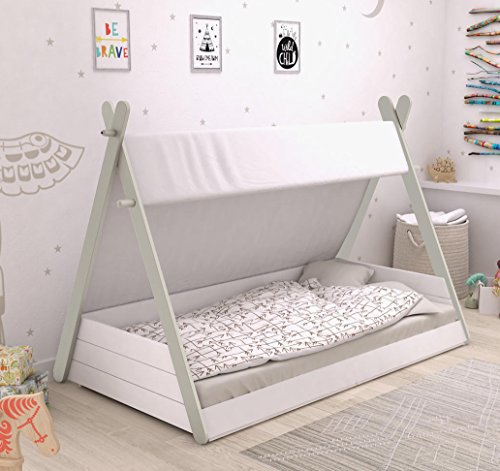 Cama Infantil Tipi diseño Tienda India Unisex Cama niños de Cuento 140x220x113 cm Incluye somier