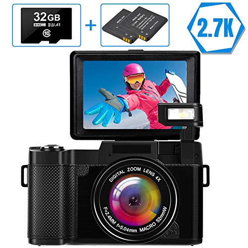 Camara de Fotos Camara Fotos Full HD 2.7K C de 30MP para Youtube Camaras de Fotos Digital con Tarjeta de Memoria de 32G y 2 Baterías