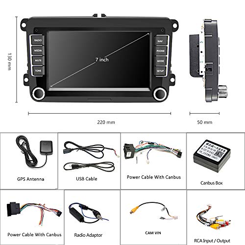 CAMECHO Android Car Radio para VW Navegación GPS 7 Pulgadas HD Pantalla táctil Bluetooth Am FM Receptor Jugador para Passat Golf Jetta EOS Polo Touran Seat Sharan