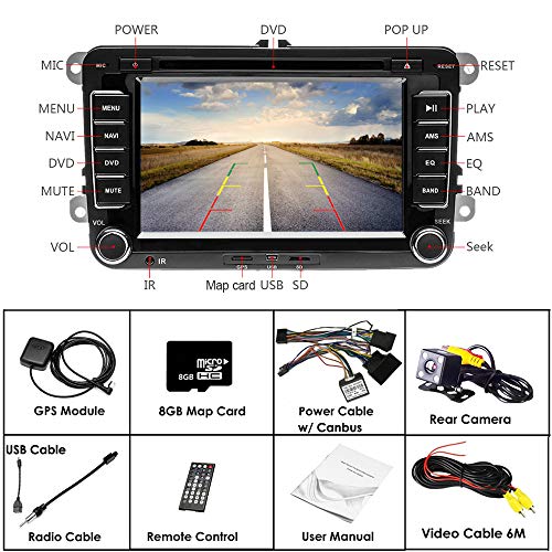 Camecho Radio para automóvil GPS Naviagion para VW, reproductor de CD Pantalla táctil de 7 pulgadas con ranura para tarjeta USB / SD Bluetooth Receptor FM Estéreo + Cámara trasera