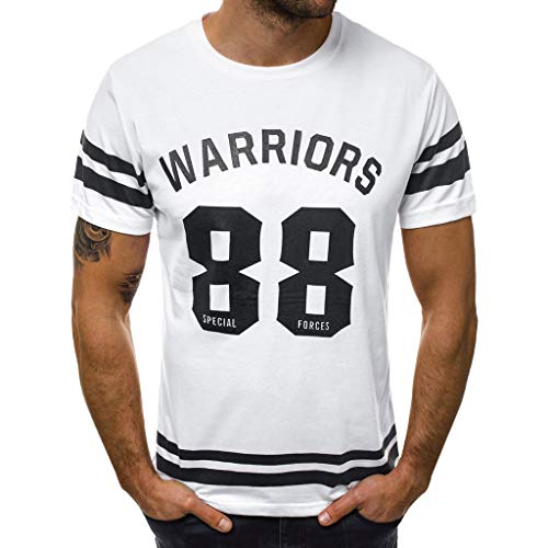 Camisas Verano Hombre LANSKIRT Camiseta de Manga Corta para Hombre, Camiseta Impresa en número 88 Blusas de Raya Blanca Polos de Verano