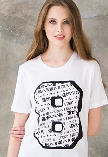 Camiseta japonesa de la suerte 8 número ocho béisbol fútbol superior estilo retro japonés escritura kawaii kanji harajuku monocromo impreso camiseta superior Blanco blanco XXL