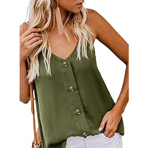 Camisetas sin Mangas de Verano para Mujer Camisas Mujer Fiesta Cuello en V botón Tirantes Camiseta de Tirantes Mujer Camiseta Deportiva Camisa de Verano sin Mangas Camisola Tops Tamaño Grande