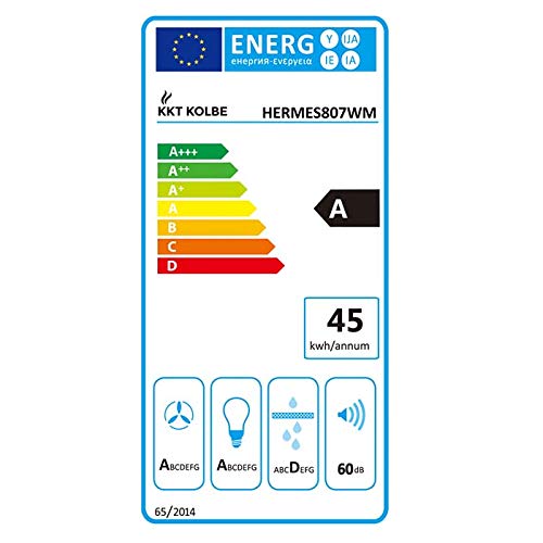 Campana extractora de pared (80cm, acero inoxidable, cristal blanco, WIFI, extra silenciosa, 605m³/h, 4 escalones, iluminación LED RGBW, teclas sensoriales TouchSelect) HERMES807WM - KKT KOLBE