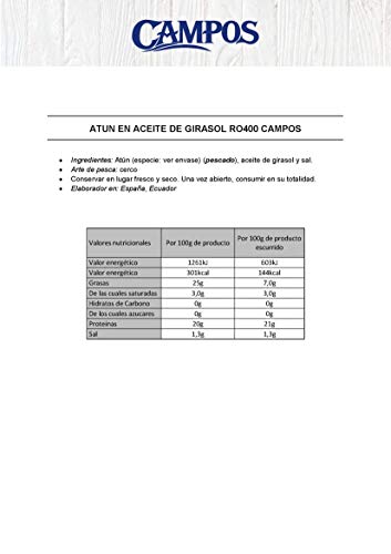 CAMPOS, Conserva de atún en aceite de girasol - lata de 400 g (320401002)