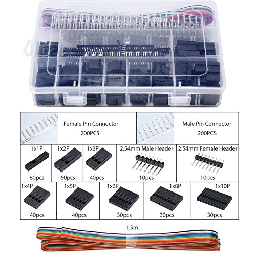 CAMWAY Alicates para engarzar Herramientas para el arrugador modular de Dupont Trinquete 2.54mm 3.96mm 28-18AWG 0.1-1.0mm² con 1550PCS Conjunto de conectores de clavija de alojamiento hembra / macho