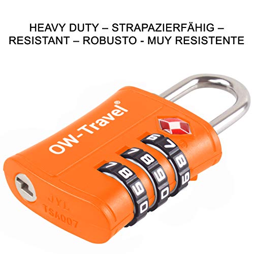 Candados TSA Combinacion Antirobo Maleta - Alta Seguridad Combinación 3 Digitos. Cerradura para Funda Maletas de Viaje, Caja Herramientas, Taquillas Vestuario, Locker : Candados Numerico Naranja 2