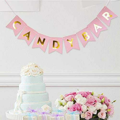 Candy Bar Party Set, Rosa Candy Bar Banderines Banner +6 mini Pinzas pequeñas de Acero Inoxidable para aperitivos Pinzas pequeñas Pinzas de cocina para Servir Aperitivos, Cocina, Fiestas, té, Bar