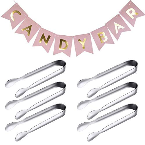 Candy Bar Party Set, Rosa Candy Bar Banderines Banner +6 mini Pinzas pequeñas de Acero Inoxidable para aperitivos Pinzas pequeñas Pinzas de cocina para Servir Aperitivos, Cocina, Fiestas, té, Bar