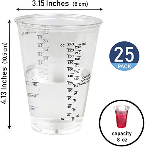 CANOPUS 25 PC, 1/2 pint, 300cc vasos graduados de plástico desechables, tazas de medición de plástico, mezcla de pinturas, para pruebas de laboratorio, accesorios de cocina y pintura