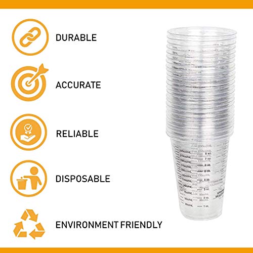 CANOPUS 25 PC, 1/2 pint, 300cc vasos graduados de plástico desechables, tazas de medición de plástico, mezcla de pinturas, para pruebas de laboratorio, accesorios de cocina y pintura