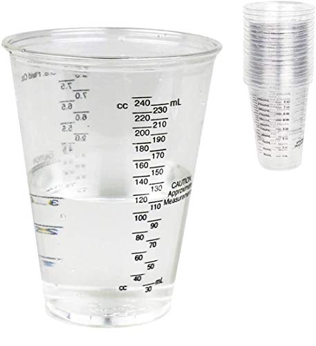 CANOPUS 25 PC, 1/2 pint, 300cc vasos graduados de plástico desechables, tazas de medición de plástico, mezcla de pinturas, para pruebas de laboratorio, accesorios de cocina y pintura