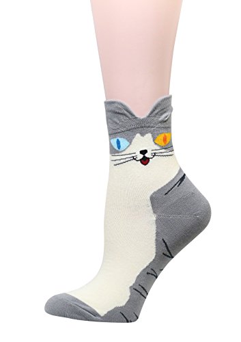 Cansok - Pack de 5 pares de calcetines para mujer con diseño de animales (gato feliz 3D)