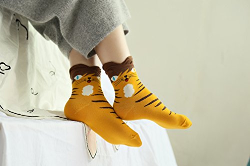 Cansok - Pack de 5 pares de calcetines para mujer con diseño de animales (gato feliz 3D)