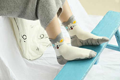 Cansok - Pack de 5 pares de calcetines para mujer con diseño de animales (gato feliz 3D)